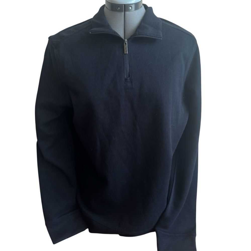 Perry Ellis Black Quarter Zip Pullover Sweater Minimalist Classic Preppy Unisex